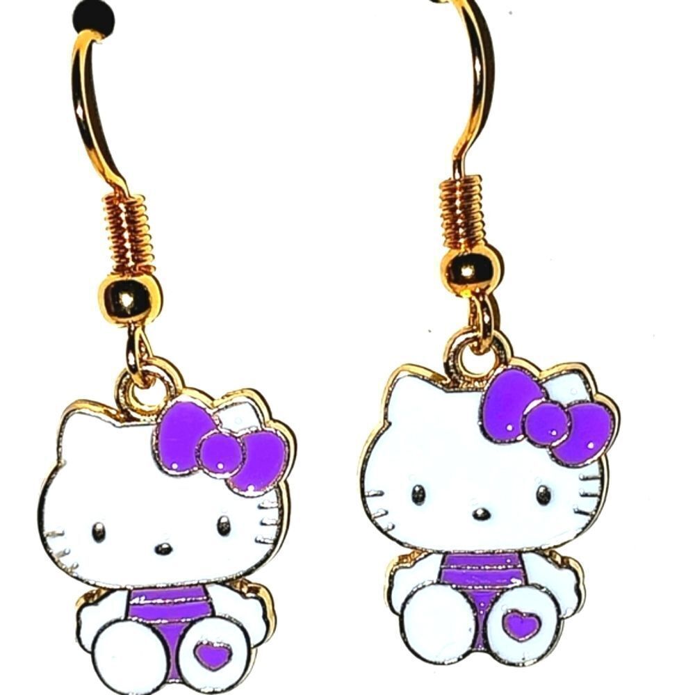 Whimsical Character Kitty Dangle Earrings for Girls and Women - Picture 1 of 5